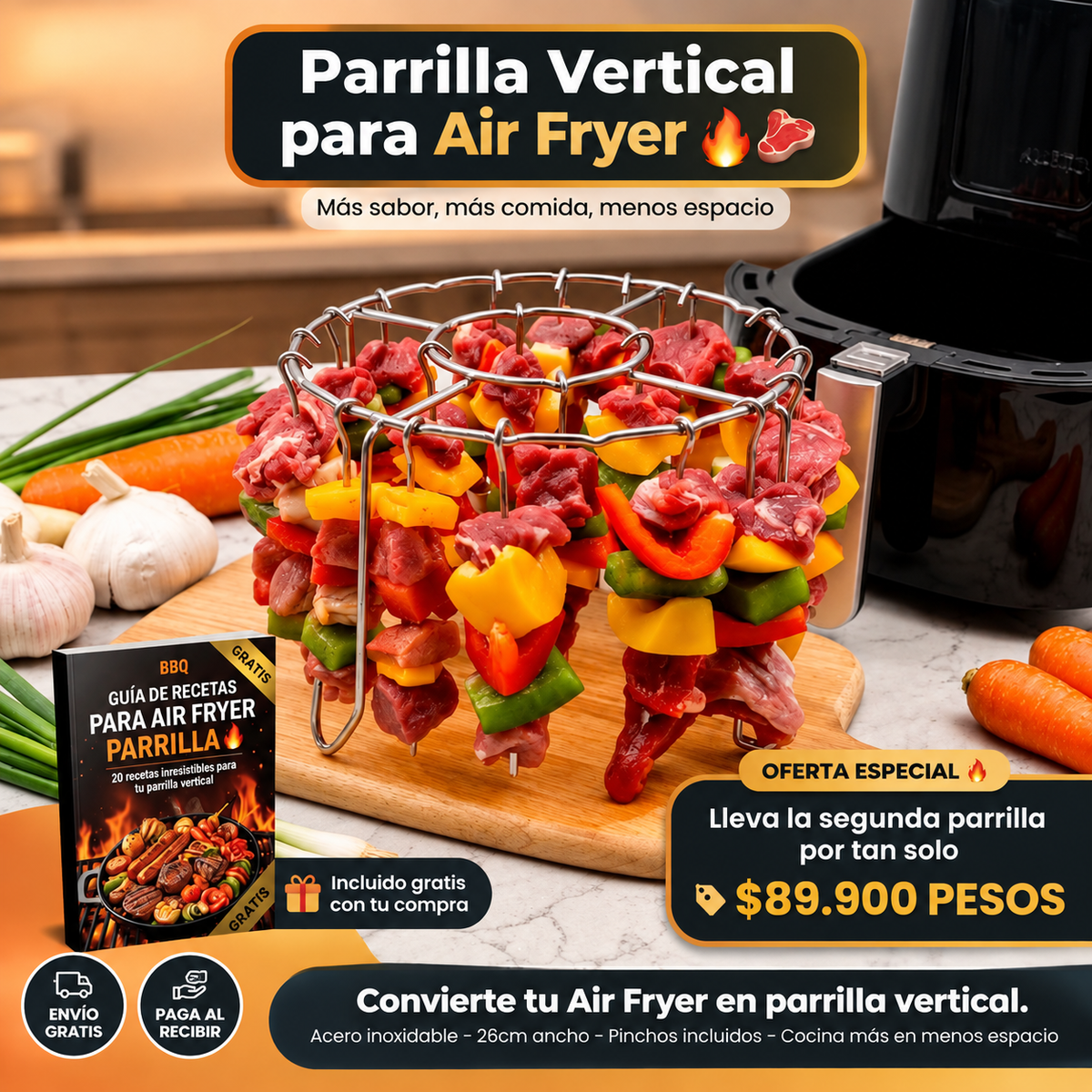 Parrilla para Air Fryer - haz pinchios, carnes y verduras a la parrilla sin carbón ni humo desde casa