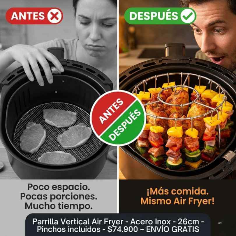 Parrilla para Air Fryer - haz pinchios, carnes y verduras a la parrilla sin carbón ni humo desde casa